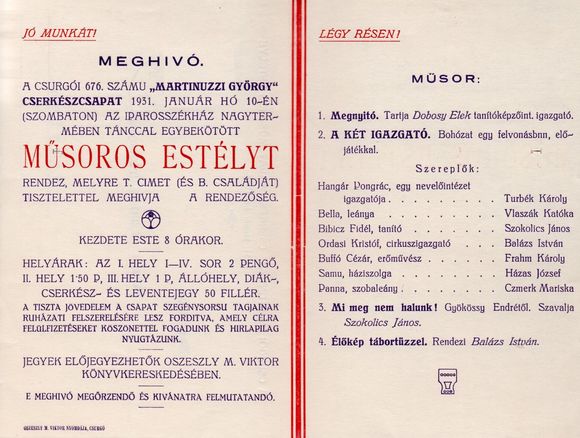 Műsoros estély 1931-ből